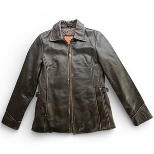 Lucky Brand dark brown genuine leather jacket zip front size small